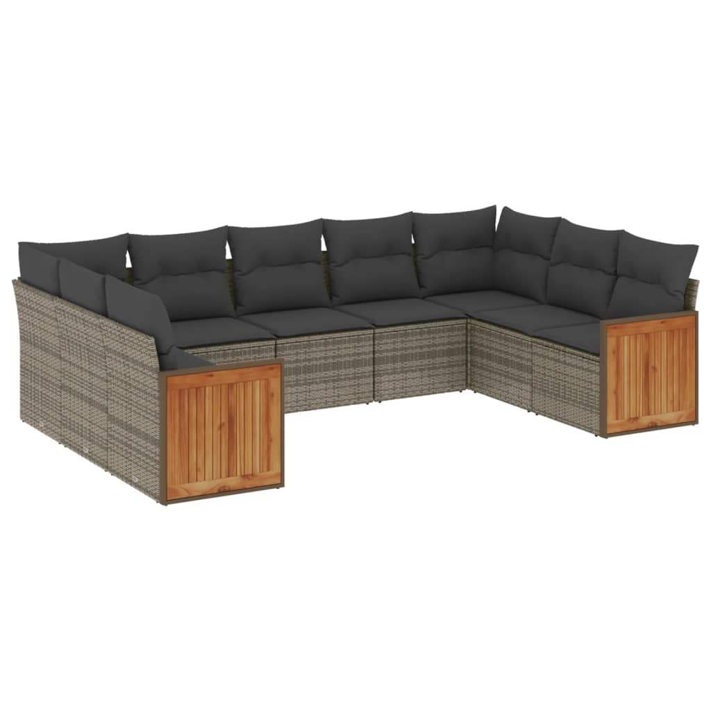 Set Divano da Giardino 9 pz con Cuscini Grigio in Polyrattan - homemem39