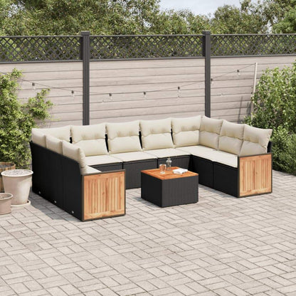 Set Divani da Giardino 10pz con Cuscini in Polyrattan Nero - homemem39