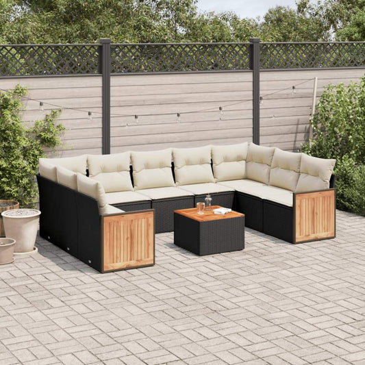 Set Divani da Giardino 10pz con Cuscini in Polyrattan Nero - homemem39