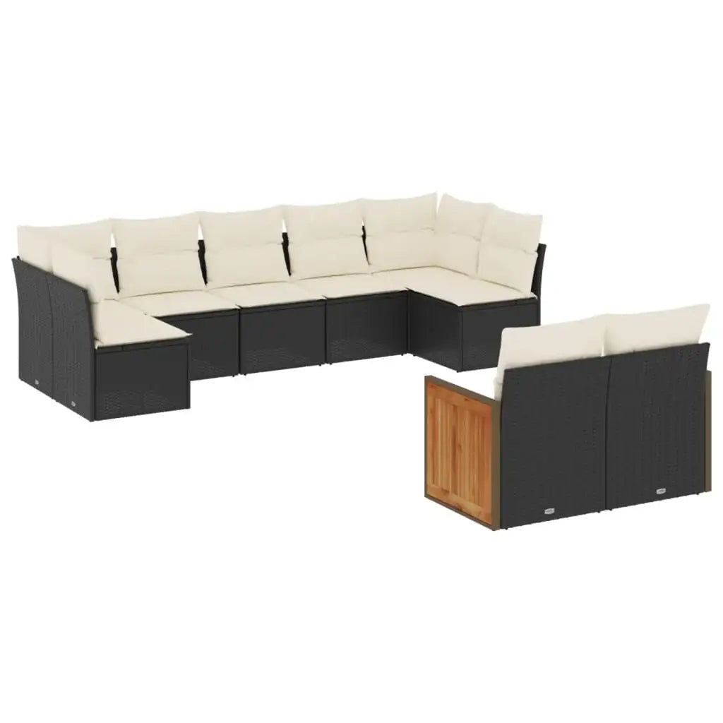 Set Divani da Giardino 9 pz con Cuscini Nero in Polyrattan - homemem39