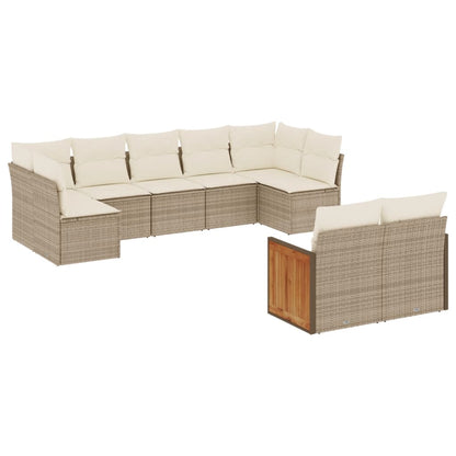 Set Divano da Giardino 9 pz con Cuscini Beige in Polyrattan - homemem39