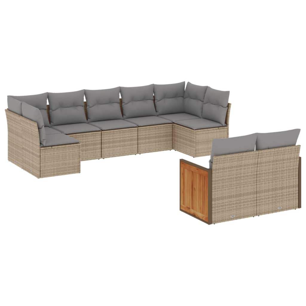 Set Divano da Giardino 9 pz con Cuscini Beige in Polyrattan - homemem39