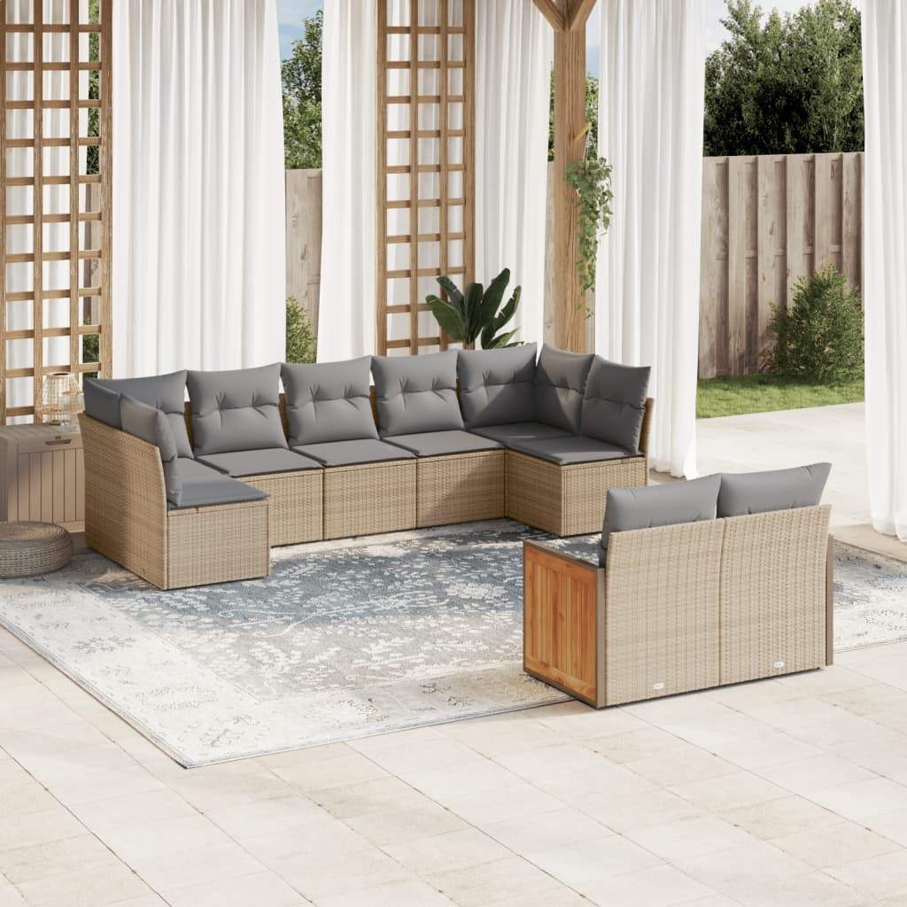 Set Divano da Giardino 9 pz con Cuscini Beige in Polyrattan - homemem39