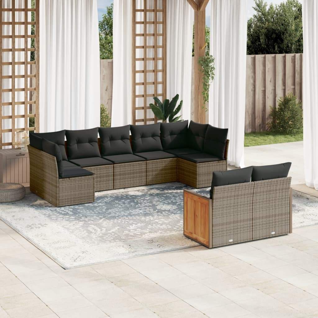 Set Divano da Giardino 9 pz con Cuscini Grigio in Polyrattan - homemem39
