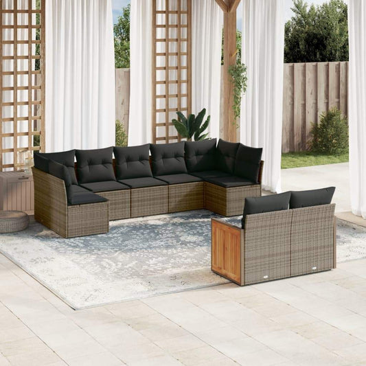 Set Divano da Giardino 9 pz con Cuscini Grigio in Polyrattan - homemem39
