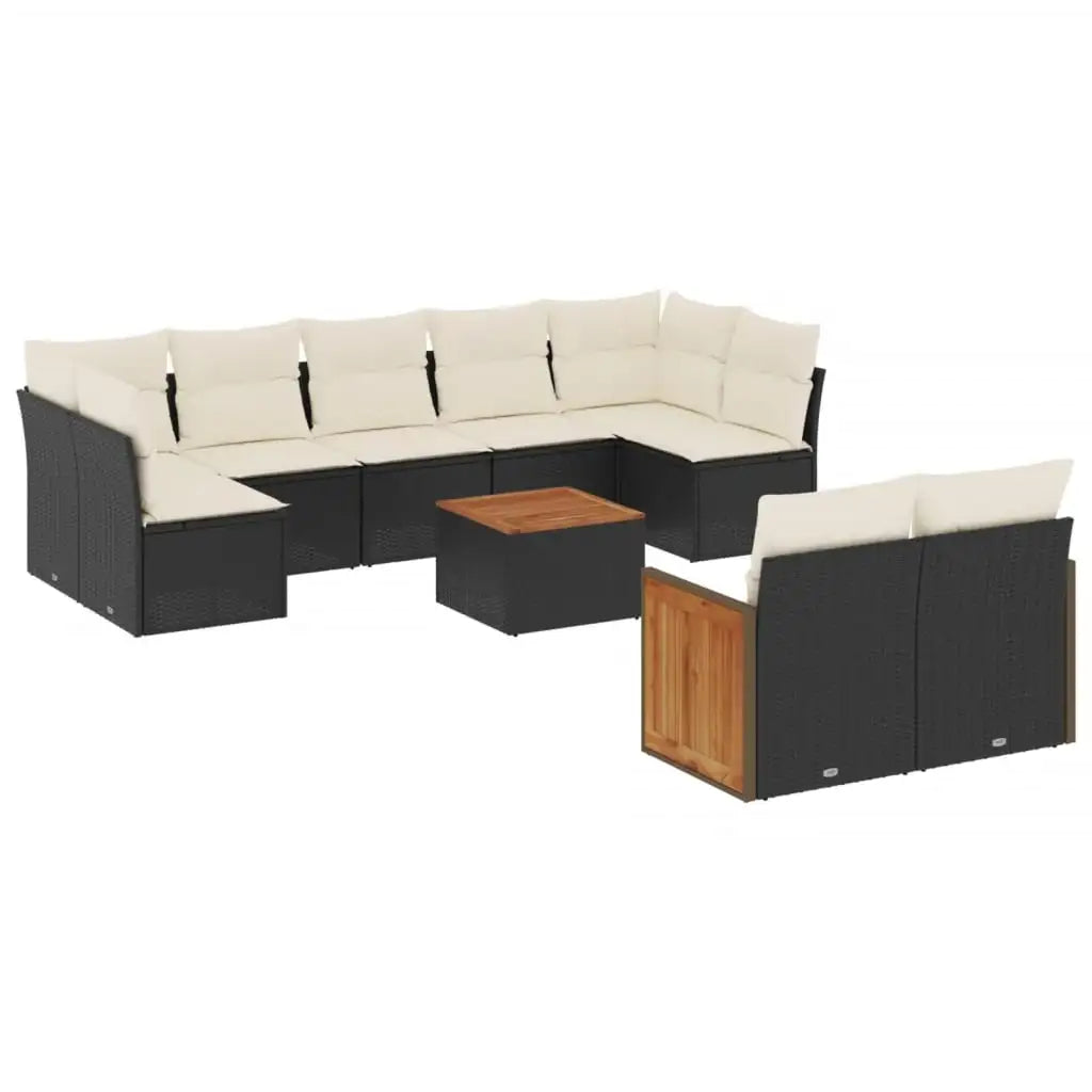 Set Divani da Giardino 10pz con Cuscini in Polyrattan Nero - homemem39