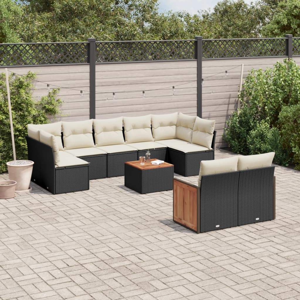 Set Divani da Giardino 10pz con Cuscini in Polyrattan Nero - homemem39