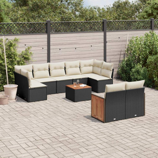 Set Divani da Giardino 10pz con Cuscini in Polyrattan Nero - homemem39