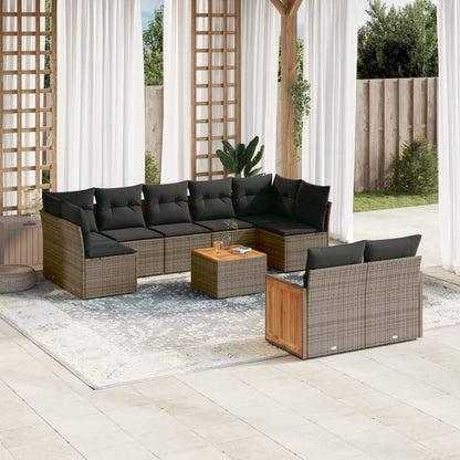 Set Divano da Giardino 10 pz con Cuscini Grigio in Polyrattan - homemem39