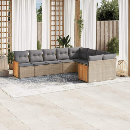 Set Divano da Giardino 9 pz con Cuscini Beige in Polyrattan - homemem39