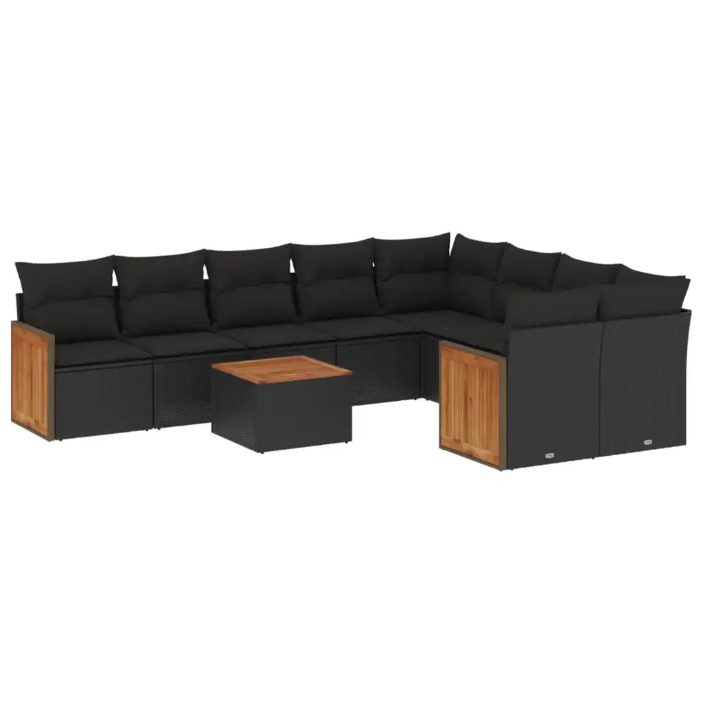 Set Divani da Giardino 10pz con Cuscini in Polyrattan Nero - homemem39