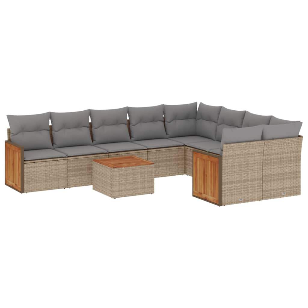 Set Divano da Giardino 10 pz con Cuscini Beige in Polyrattan - homemem39