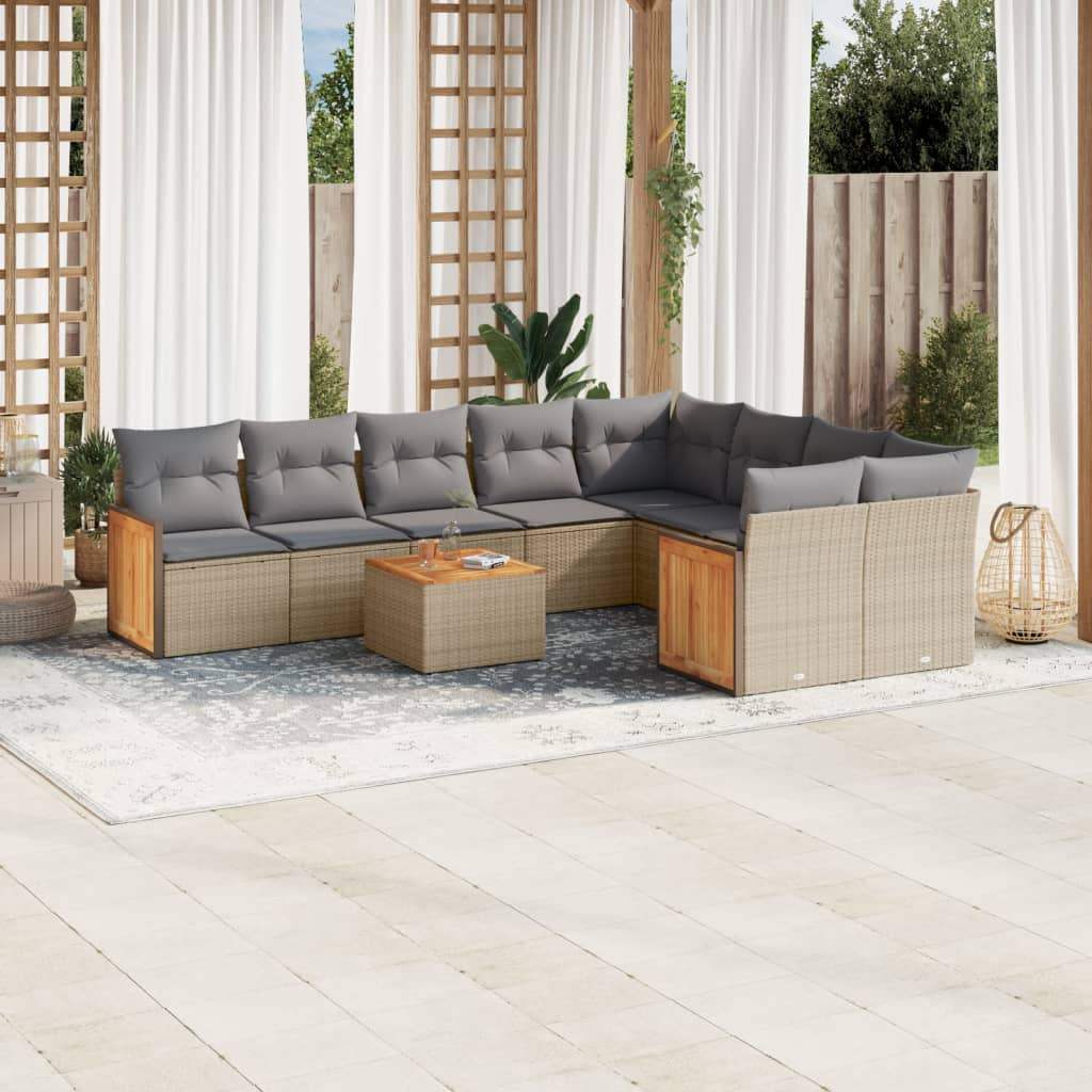 Set Divano da Giardino 10 pz con Cuscini Beige in Polyrattan - homemem39