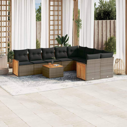 Set Divano da Giardino 10 pz con Cuscini Grigio in Polyrattan - homemem39