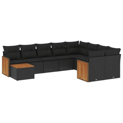 Set Divani da Giardino 10pz con Cuscini in Polyrattan Nero - homemem39