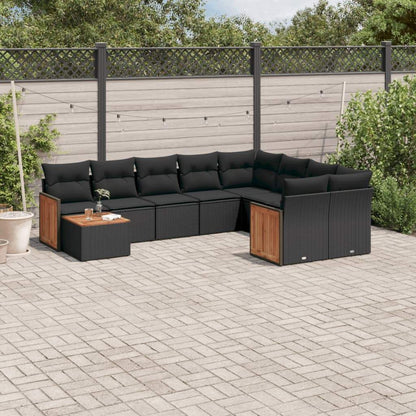 Set Divani da Giardino 10pz con Cuscini in Polyrattan Nero - homemem39