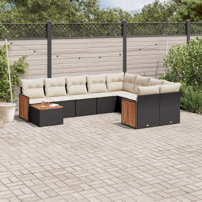 Set Divani da Giardino 10pz con Cuscini in Polyrattan Nero - homemem39