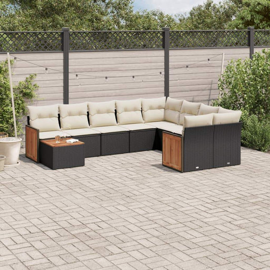 Set Divani da Giardino 10pz con Cuscini in Polyrattan Nero - homemem39