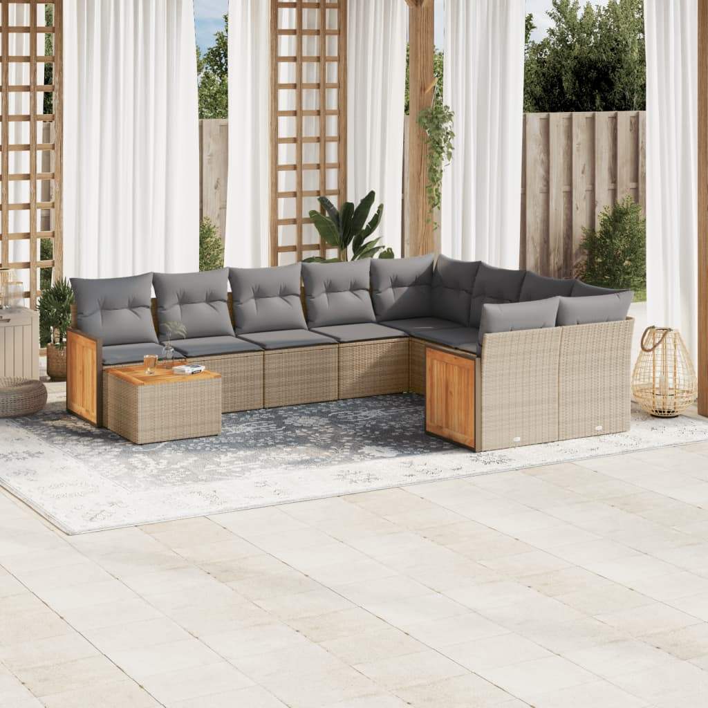 Set Divano da Giardino 10 pz con Cuscini Beige in Polyrattan - homemem39