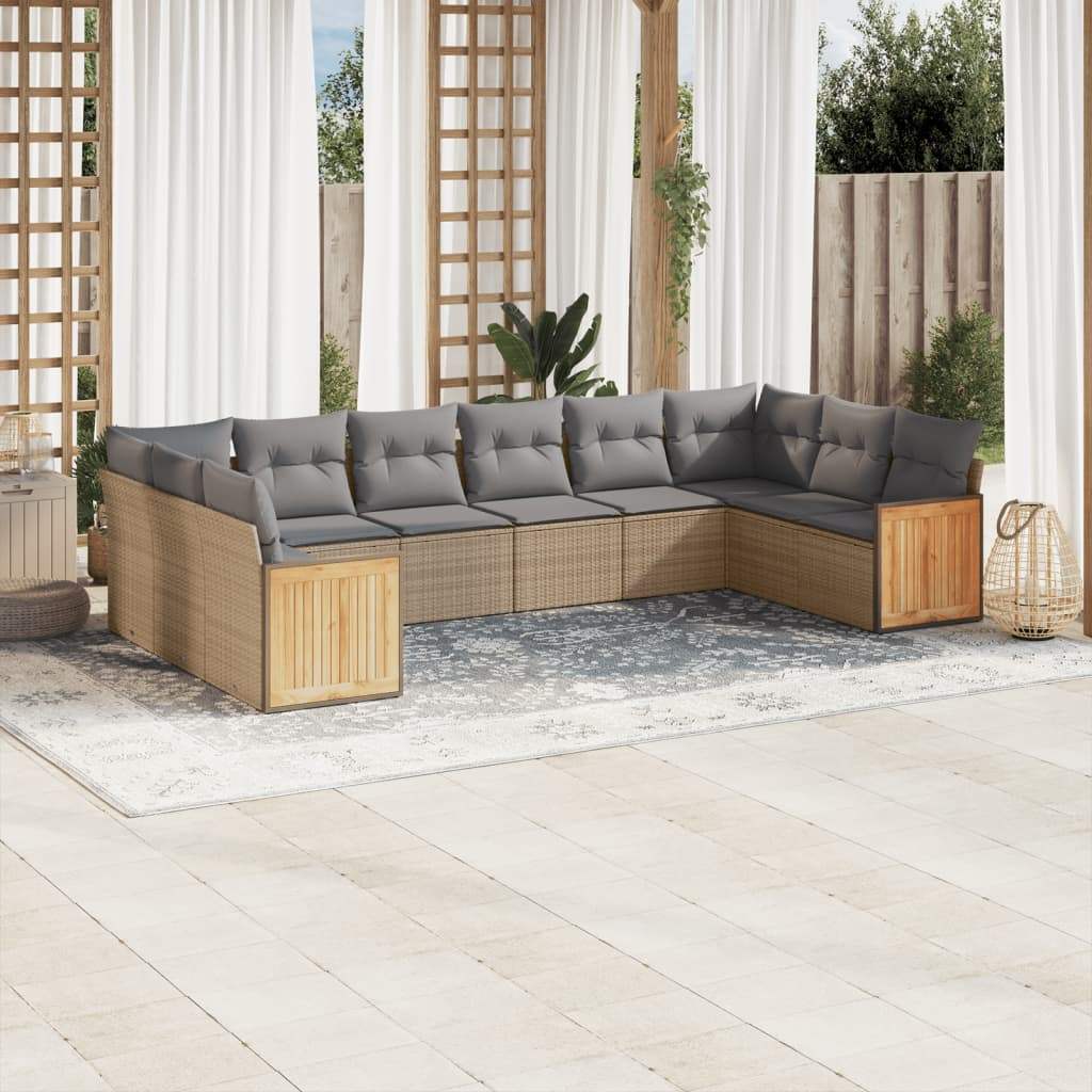 Set Divano da Giardino 10 pz con Cuscini Beige in Polyrattan - homemem39