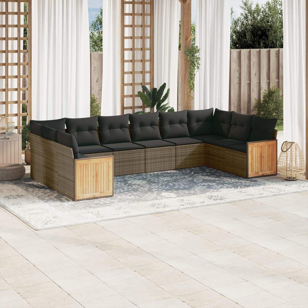 Set Divano da Giardino 10 pz con Cuscini Grigio in Polyrattan - homemem39
