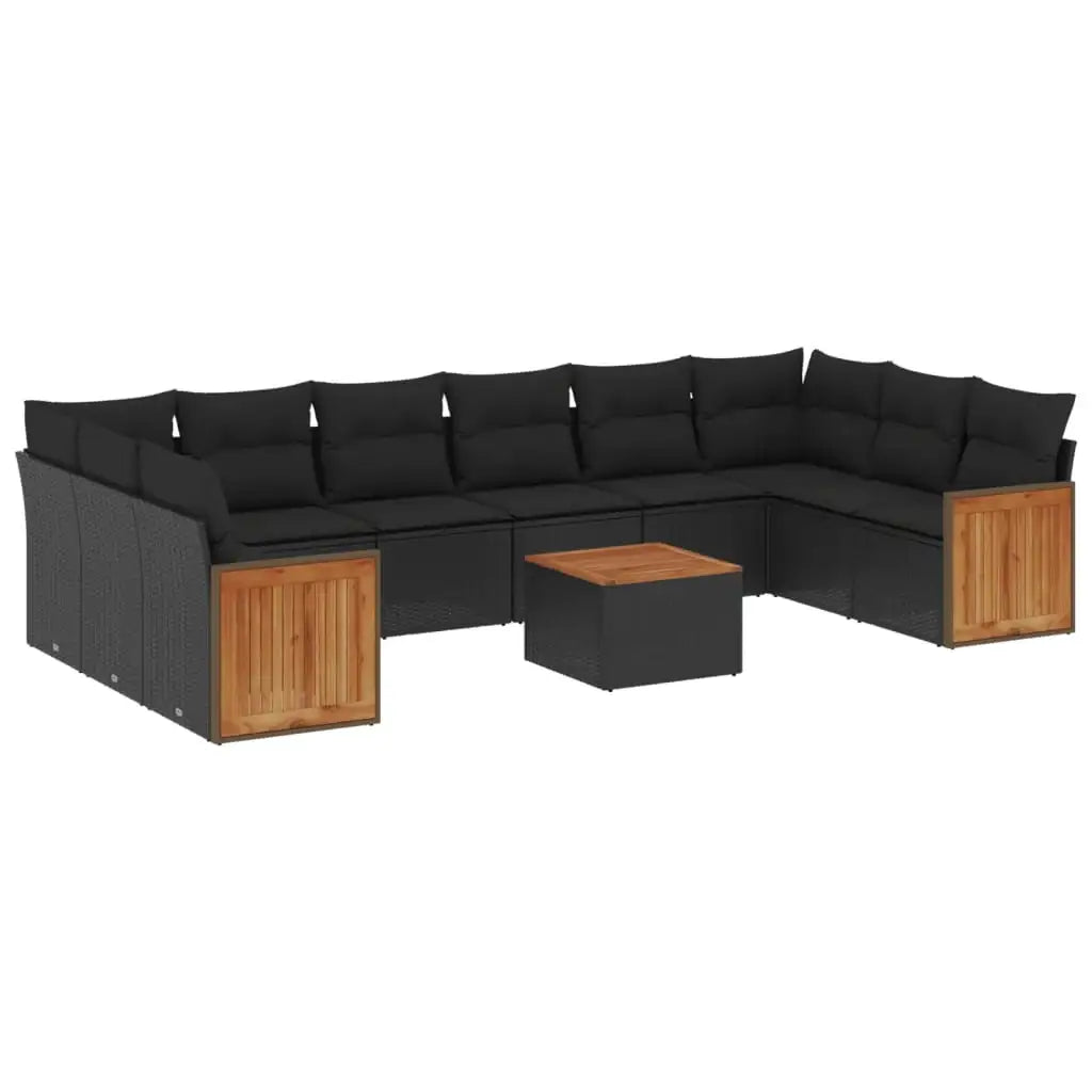 Set Divani da Giardino 11 pz con Cuscini in Polyrattan Nero - homemem39