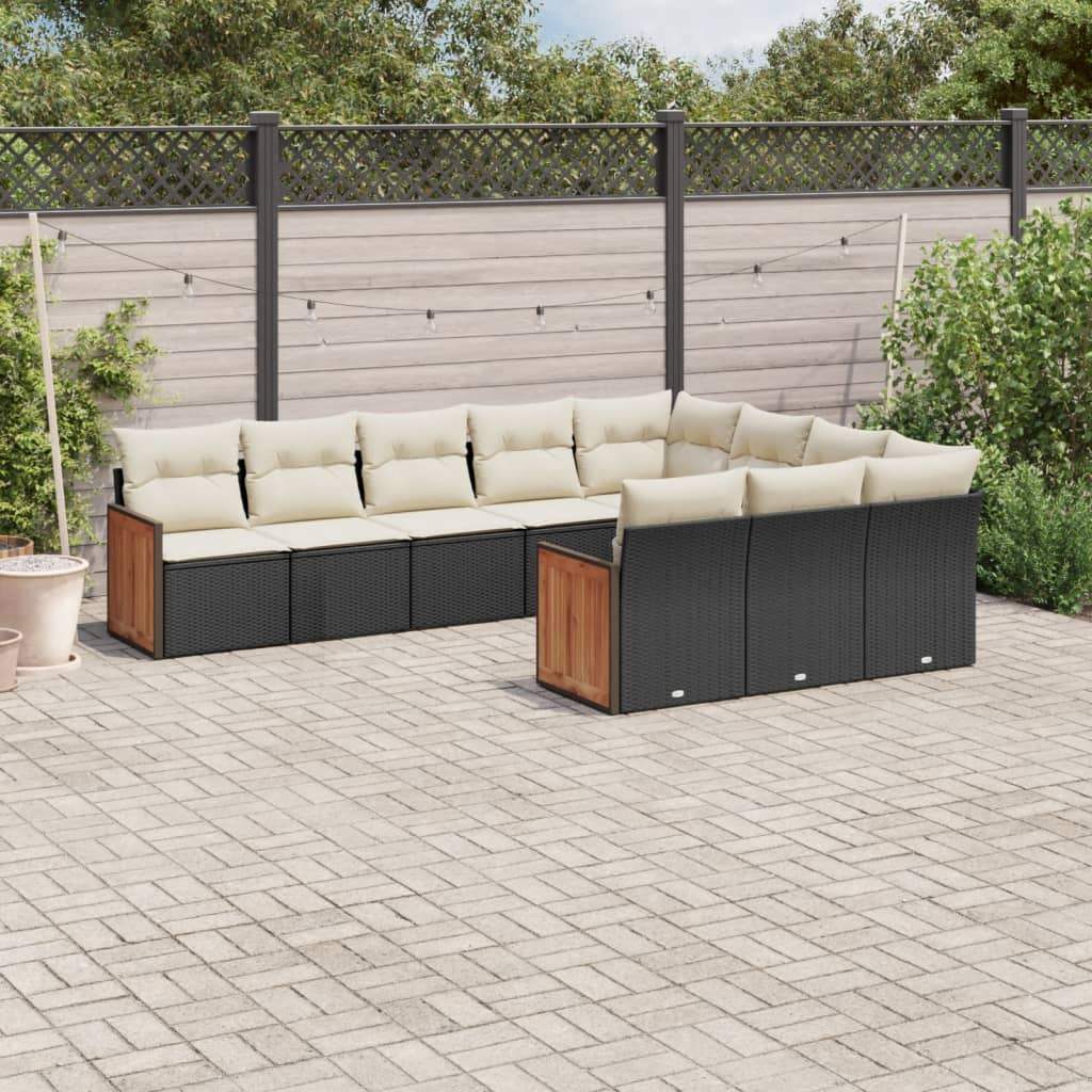 Set Divani da Giardino 10pz con Cuscini in Polyrattan Nero - homemem39