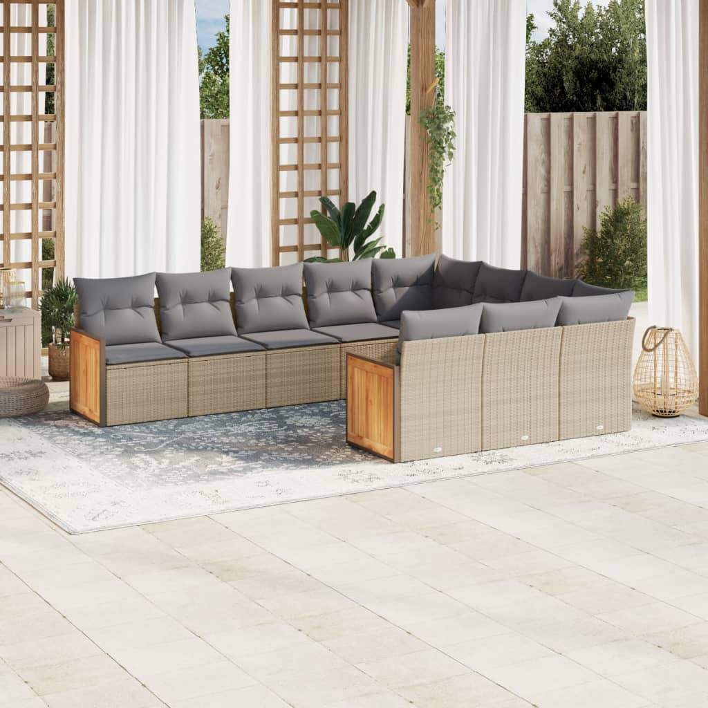 Set Divano da Giardino 10 pz con Cuscini Beige in Polyrattan - homemem39