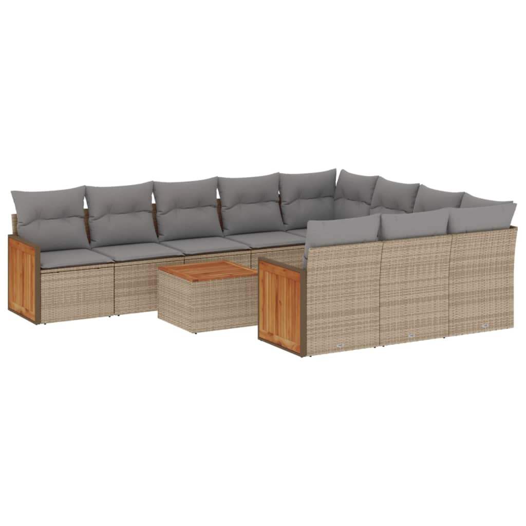 Set Divani da Giardino 11 pz con Cuscini Beige in Polyrattan - homemem39