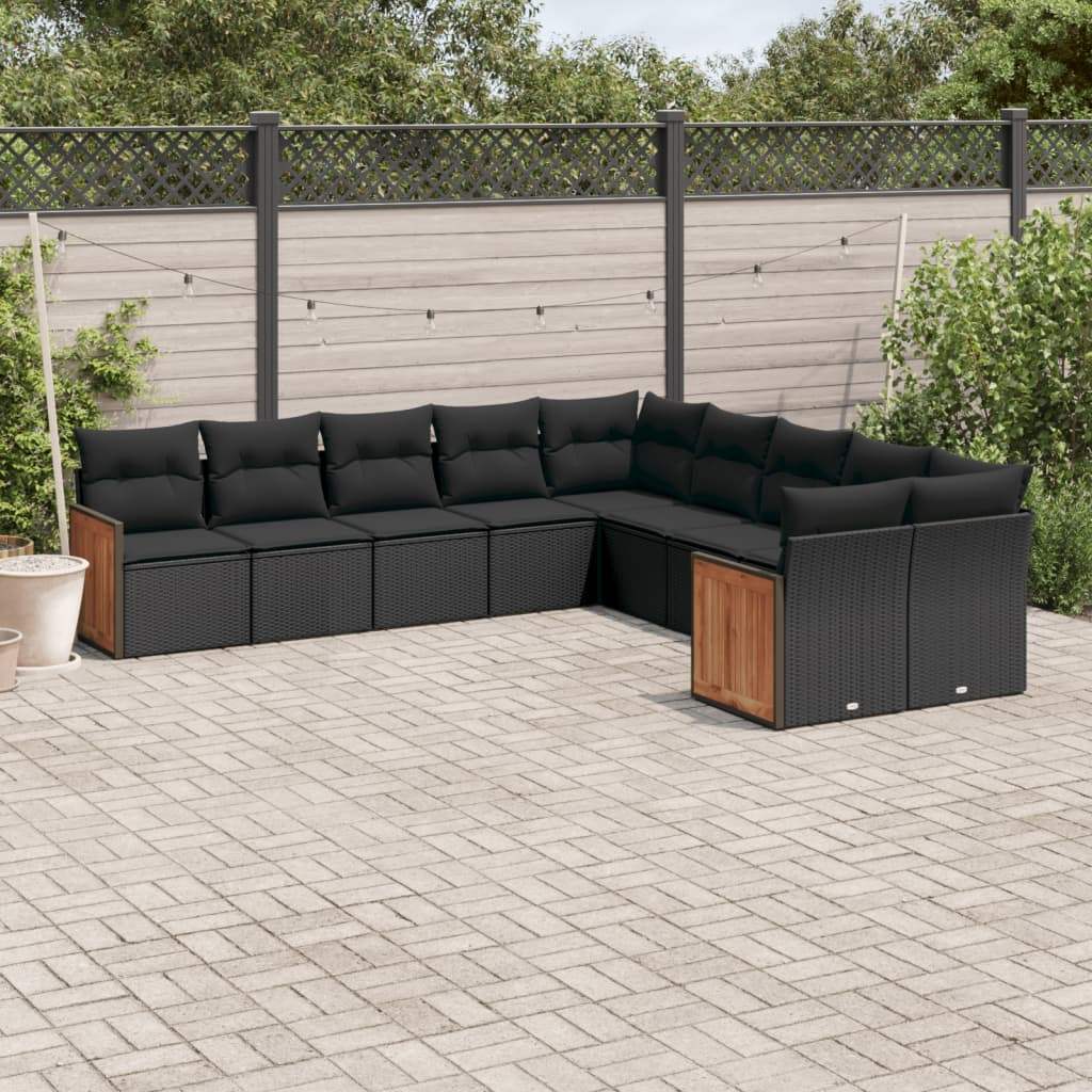 Set Divani da Giardino 10pz con Cuscini in Polyrattan Nero - homemem39