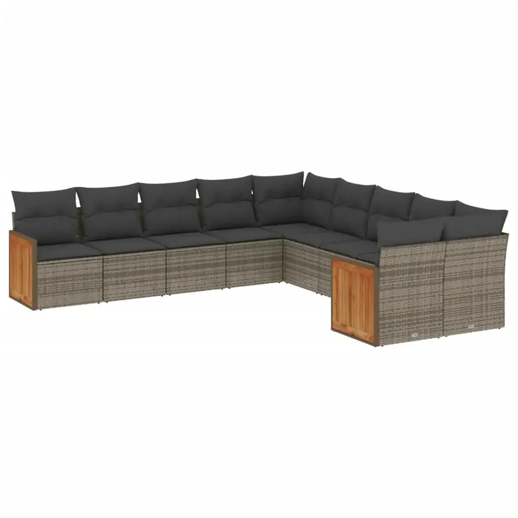 Set Divano da Giardino 10 pz con Cuscini Grigio in Polyrattan - homemem39