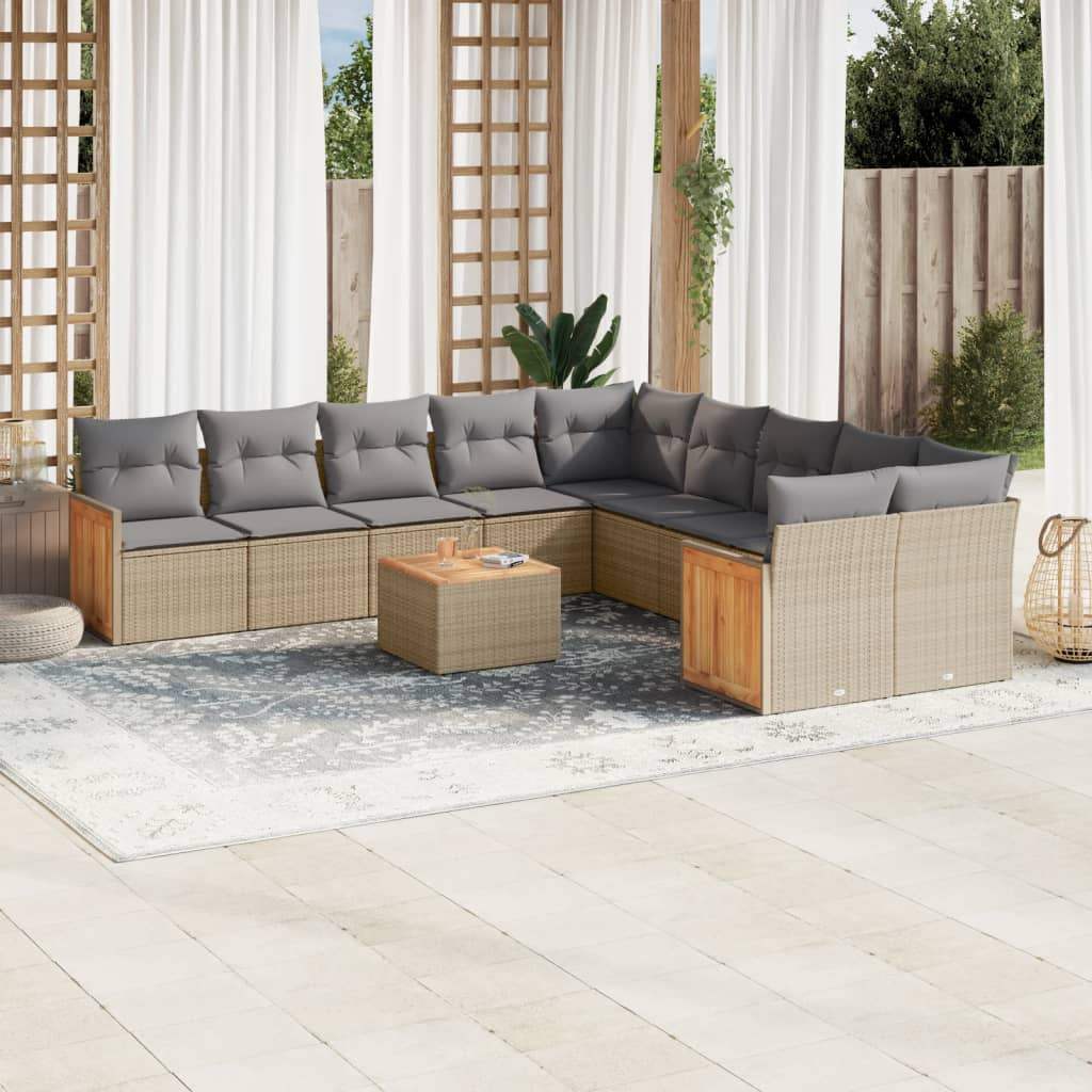 Set Divani da Giardino 11 pz con Cuscini Beige in Polyrattan - homemem39