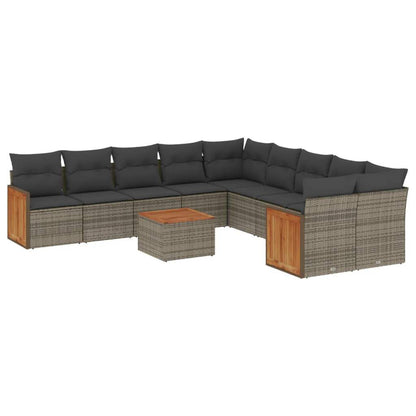 Set Divani da Giardino 11 pz con Cuscini in Polyrattan Grigio - homemem39