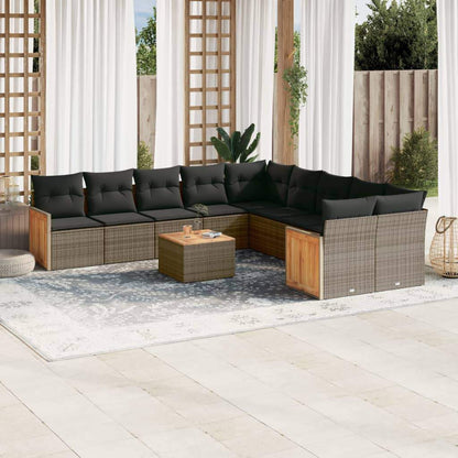 Set Divani da Giardino 11 pz con Cuscini in Polyrattan Grigio - homemem39