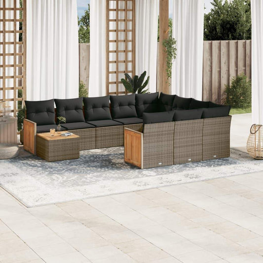 Set Divani da Giardino 11 pz con Cuscini in Polyrattan Grigio - homemem39