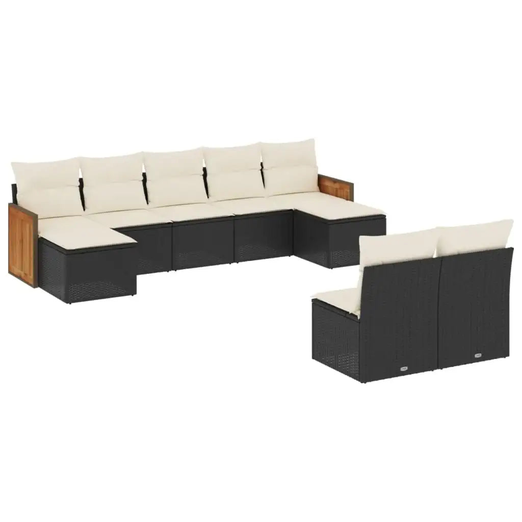 Set Divani da Giardino 9 pz con Cuscini Nero in Polyrattan - homemem39