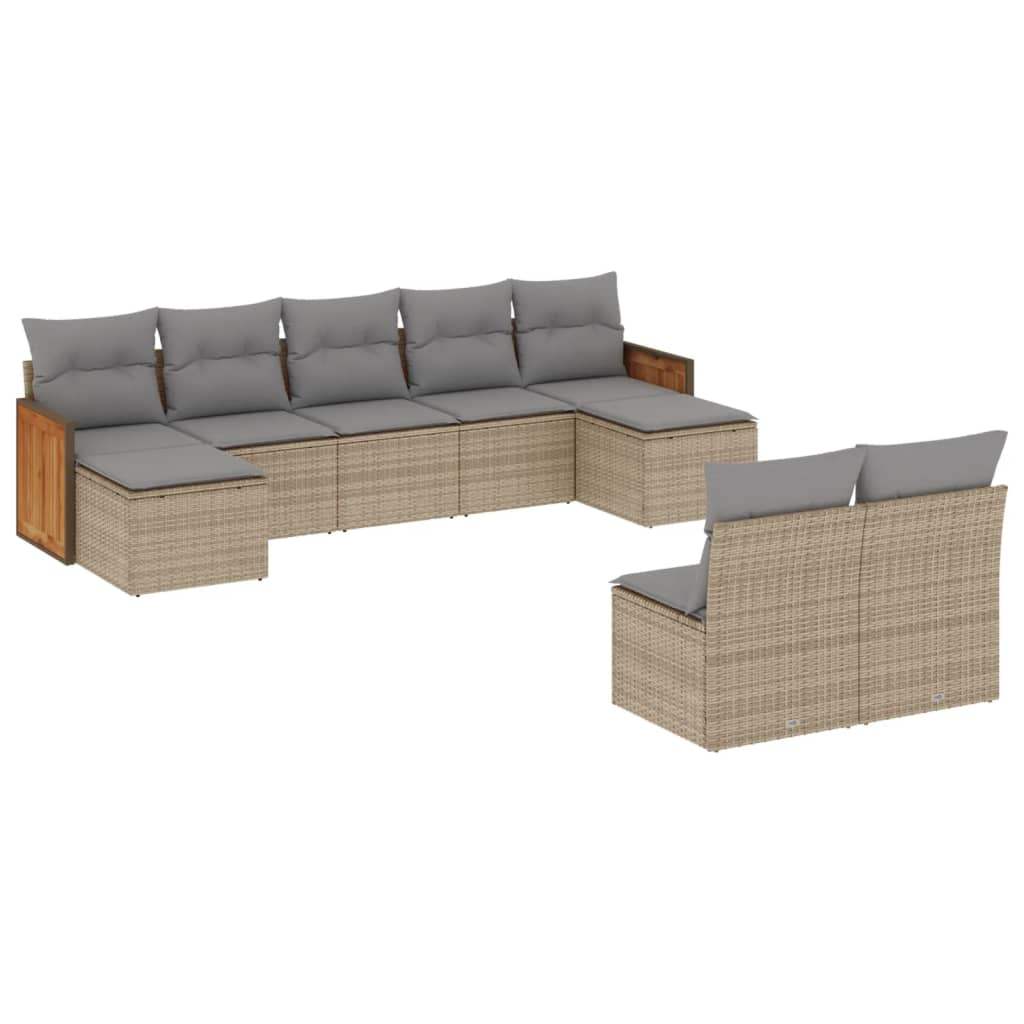 Set Divano da Giardino 9 pz con Cuscini Beige in Polyrattan - homemem39