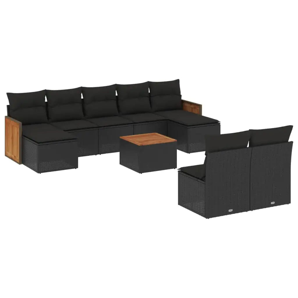 Set Divani da Giardino 10pz con Cuscini in Polyrattan Nero - homemem39