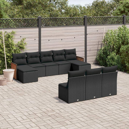 Set Divani da Giardino 10pz con Cuscini in Polyrattan Nero - homemem39