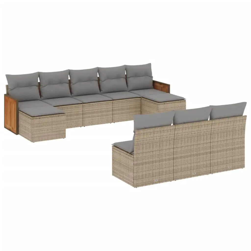 Set Divano da Giardino 10 pz con Cuscini Beige in Polyrattan - homemem39
