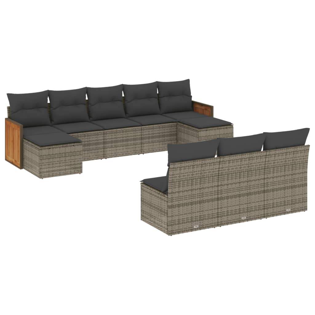 Set Divano da Giardino 10 pz con Cuscini Grigio in Polyrattan - homemem39