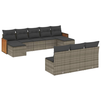 Set Divano da Giardino 10 pz con Cuscini Grigio in Polyrattan