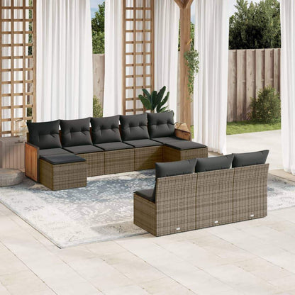Set Divano da Giardino 10 pz con Cuscini Grigio in Polyrattan - homemem39
