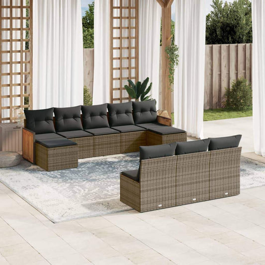 Set Divano da Giardino 10 pz con Cuscini Grigio in Polyrattan - homemem39