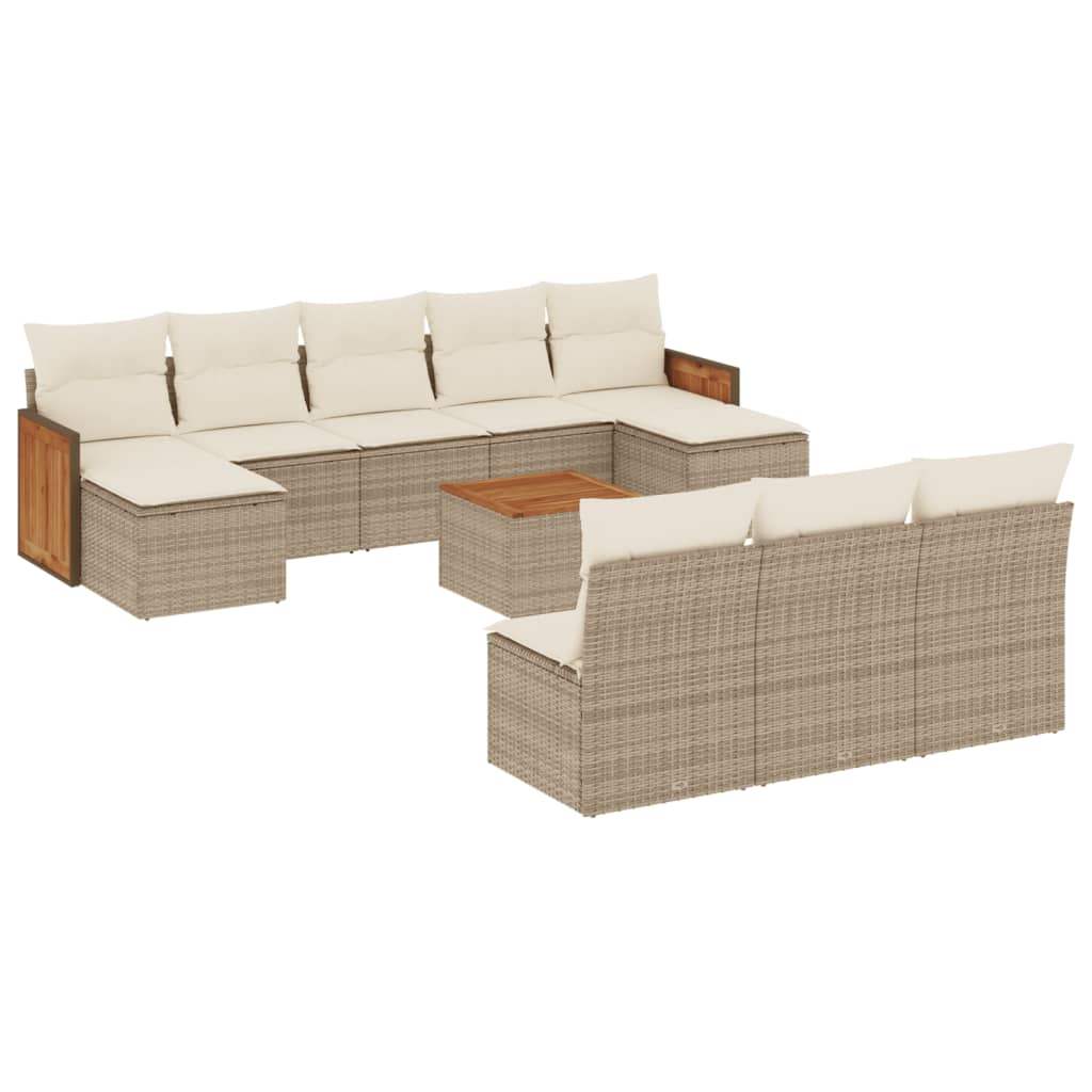 Set Divani da Giardino 11 pz con Cuscini Beige in Polyrattan - homemem39