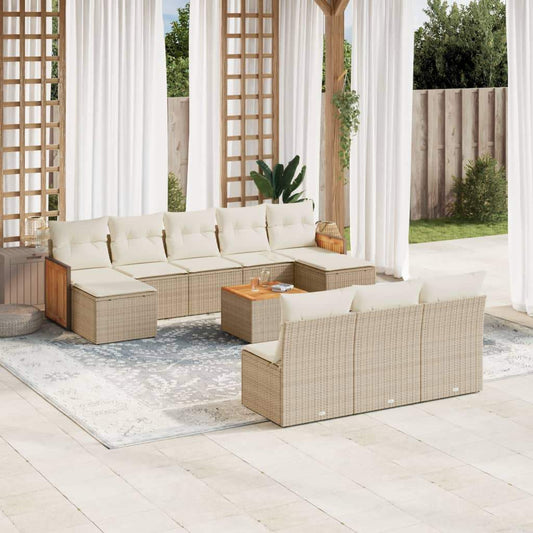 Set Divani da Giardino 11 pz con Cuscini Beige in Polyrattan - homemem39