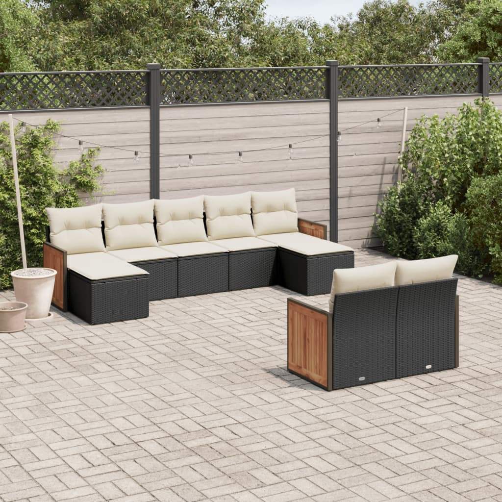 Set Divani da Giardino 9 pz con Cuscini Nero in Polyrattan - homemem39