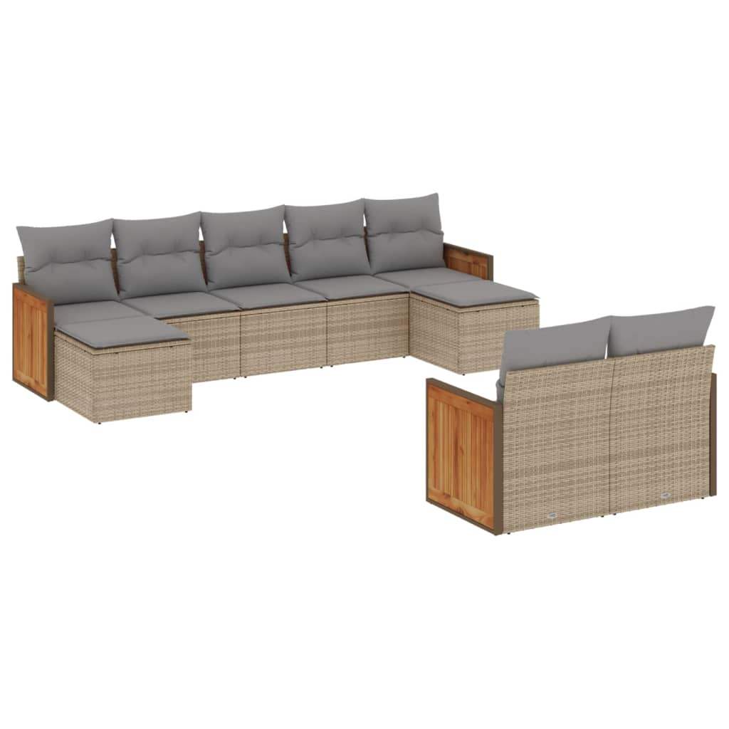 Set Divano da Giardino 9 pz con Cuscini Beige in Polyrattan - homemem39
