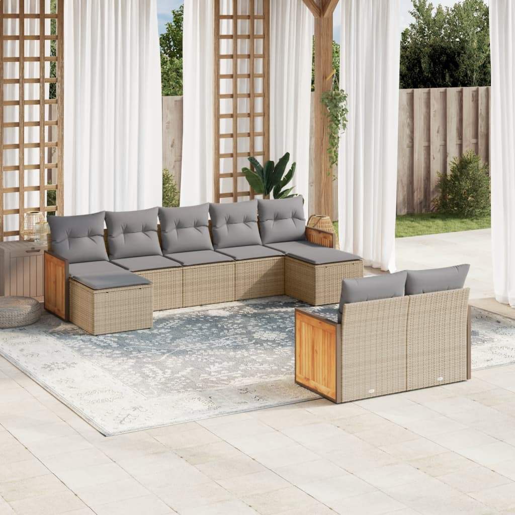Set Divano da Giardino 9 pz con Cuscini Beige in Polyrattan - homemem39