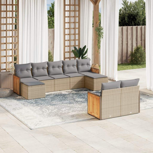 Set Divano da Giardino 9 pz con Cuscini Beige in Polyrattan - homemem39